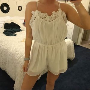 White Lace Trim Romper
